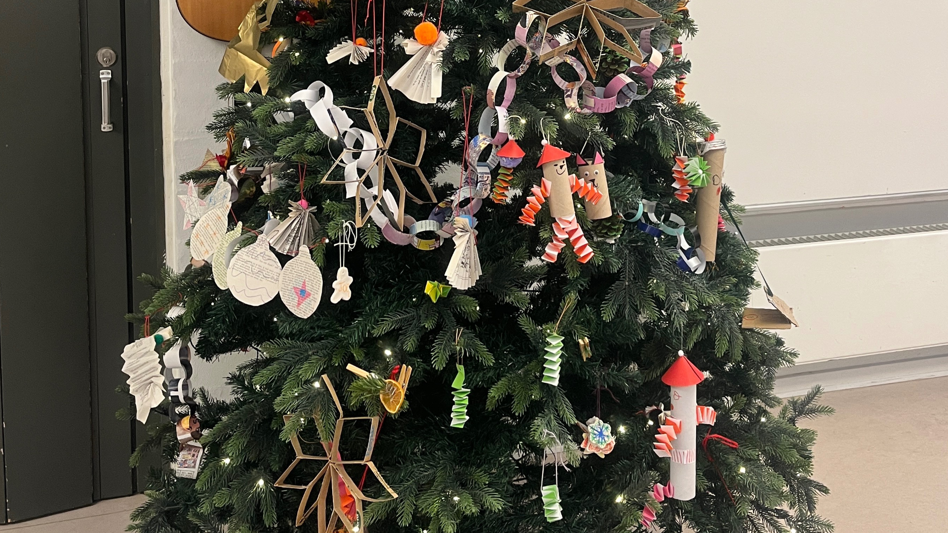 A fully decorated Christmas tree