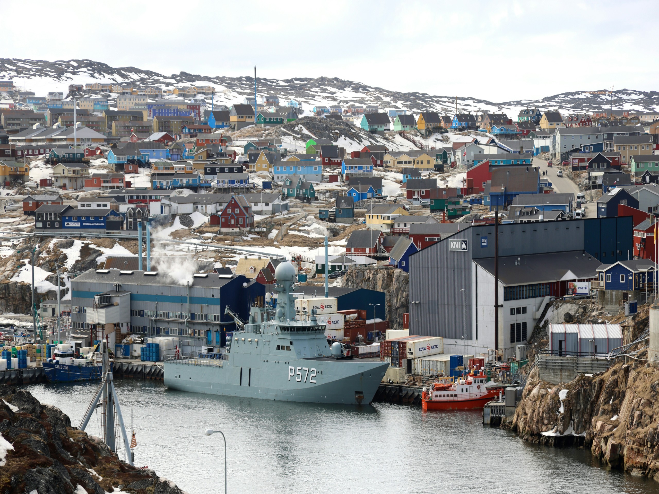 A port in Greenland with a Danish patrol ship