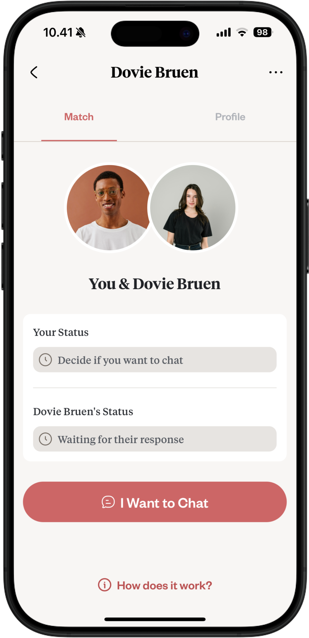 Dating app screen on an apple iPhone device