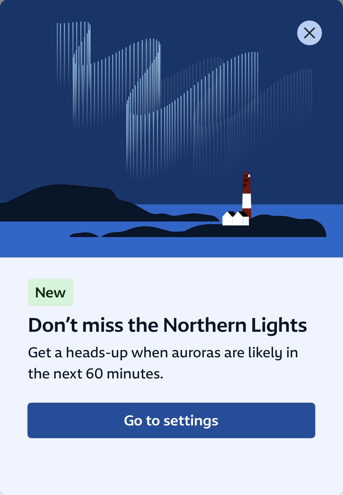 YR weather app northern lights alert screenshot